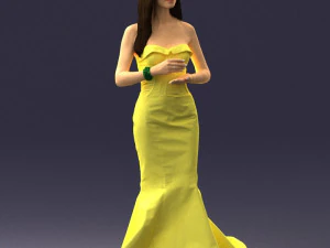 000485 Elegant Woman in Yellow Evening Dress 3D Model