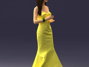 000485 Elegant Woman in Yellow Evening Dress 3D Model