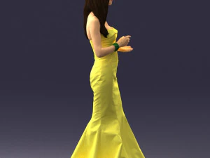 000485 Elegant Woman in Yellow Evening Dress 3D Model
