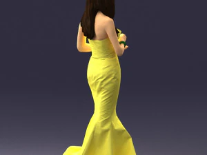 000485 Elegant Woman in Yellow Evening Dress 3D Model