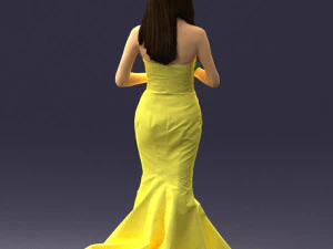 000485 Elegant Woman in Yellow Evening Dress 3D Model