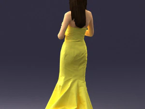 000485 Elegant Woman in Yellow Evening Dress 3D Model
