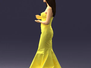 000485 Elegant Woman in Yellow Evening Dress 3D Model