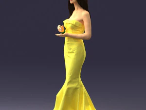 000485 Elegant Woman in Yellow Evening Dress 3D Model