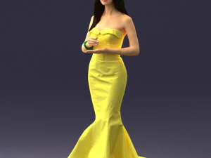000485 Elegant Woman in Yellow Evening Dress 3D Model