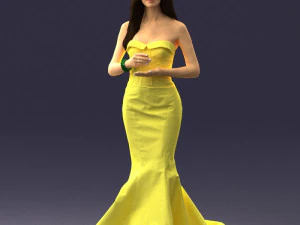 000485 Elegant Woman in Yellow Evening Dress 3D Model