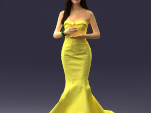 000485 Elegant Woman in Yellow Evening Dress 3D Model