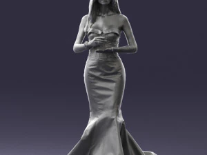 000485 Elegant Woman in Yellow Evening Dress 3D Model