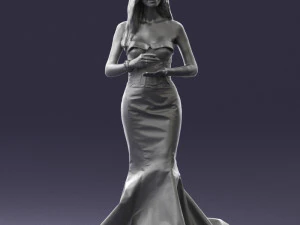 000485 Elegant Woman in Yellow Evening Dress 3D Model