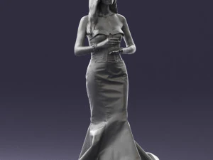 000485 Elegant Woman in Yellow Evening Dress 3D Model