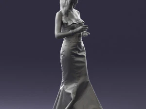000485 Elegant Woman in Yellow Evening Dress 3D Model