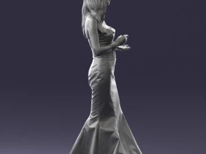 000485 Elegant Woman in Yellow Evening Dress 3D Model