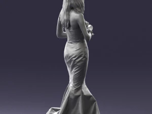 000485 Elegant Woman in Yellow Evening Dress 3D Model