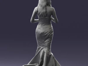 000485 Elegant Woman in Yellow Evening Dress 3D Model