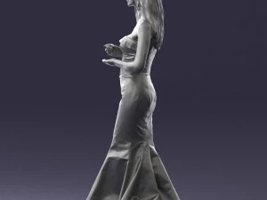 000485 Elegant Woman in Yellow Evening Dress 3D Model