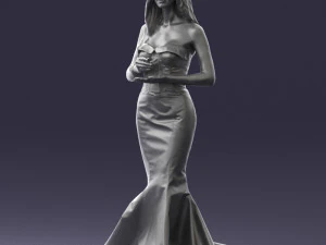 000485 Elegant Woman in Yellow Evening Dress 3D Model