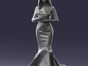 000485 Elegant Woman in Yellow Evening Dress 3D Model