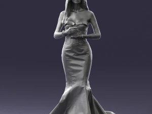 000485 Elegant Woman in Yellow Evening Dress 3D Model