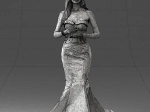 000485 Elegant Woman in Yellow Evening Dress 3D Model