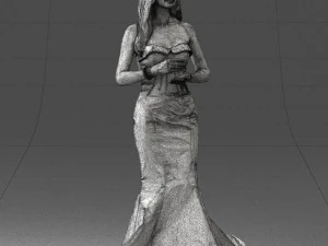 000485 Elegant Woman in Yellow Evening Dress 3D Model