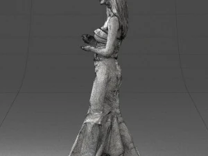000485 Elegant Woman in Yellow Evening Dress 3D Model