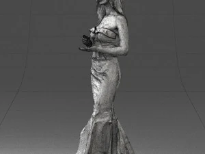 000485 Elegant Woman in Yellow Evening Dress 3D Model