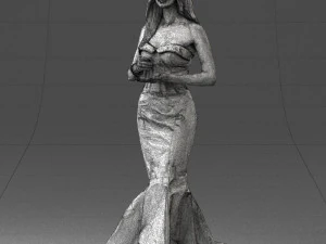000485 Elegant Woman in Yellow Evening Dress 3D Model