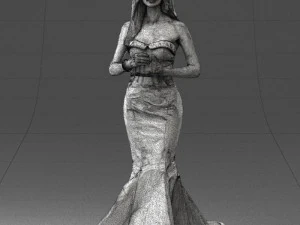 000485 Elegant Woman in Yellow Evening Dress 3D Model
