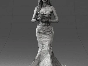 000485 Elegant Woman in Yellow Evening Dress 3D Model