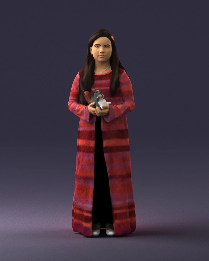 000491 Little Girl Holding Toy 3D Model .c4d .max .obj .3ds .fbx .stl .blend