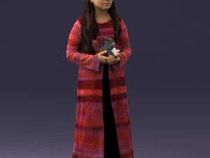 000491 Little Girl Holding Toy 3D Model
