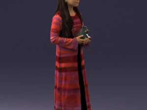 000491 Little Girl Holding Toy 3D Model