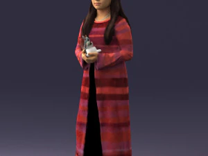 000491 Little Girl Holding Toy 3D Model