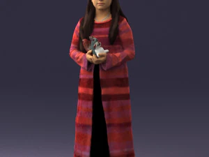 000491 Little Girl Holding Toy 3D Model