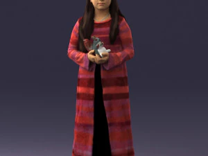 000491 Little Girl Holding Toy 3D Model
