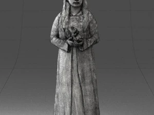 000491 Little Girl Holding Toy 3D Model