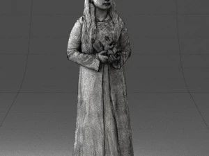 000491 Little Girl Holding Toy 3D Model