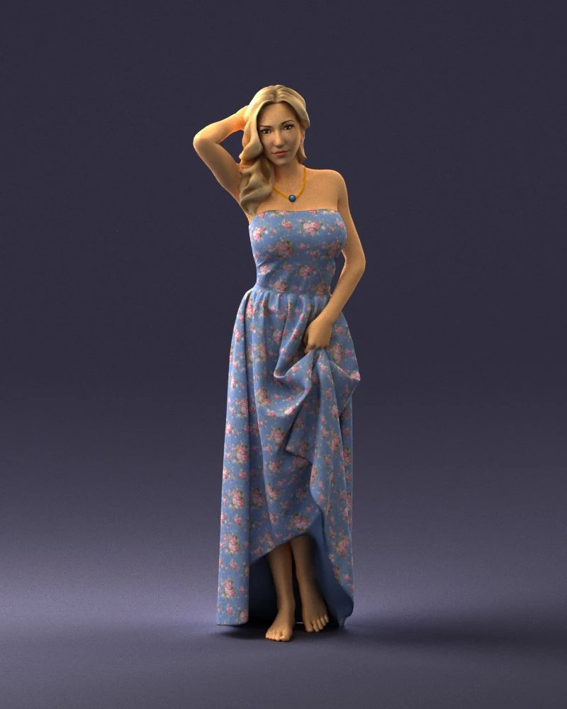 woman in blue dress 0158-2 3D Model .c4d .max .obj .3ds .fbx .stl .blend 