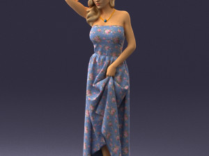 woman in blue dress 0158-2 Modèle 3D
