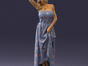 woman in blue dress 0158-2 Modèle 3D