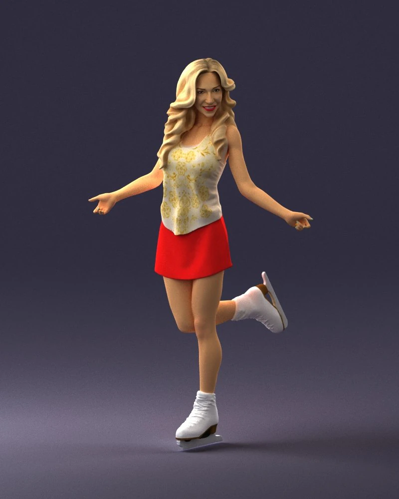 000495 Young Woman Ice Skating Realistic Female Character 3D Model .c4d .max .obj .3ds .fbx .stl .blend 
