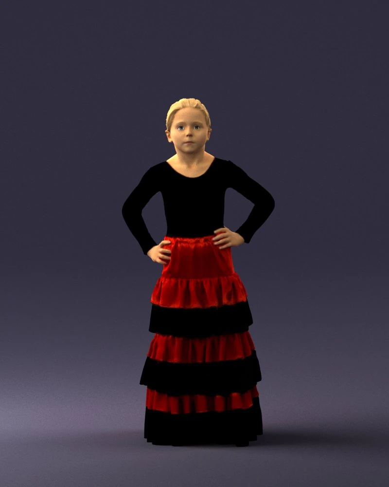 000498 Young Girl in Flamenco Dress 3d print ready 3D Print Model .c4d .max .obj .3ds .fbx .stl .blend 