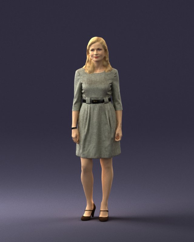 woman in gray dress 0165 3Dモデル .c4d .max .obj .3ds .fbx .stl .blend 