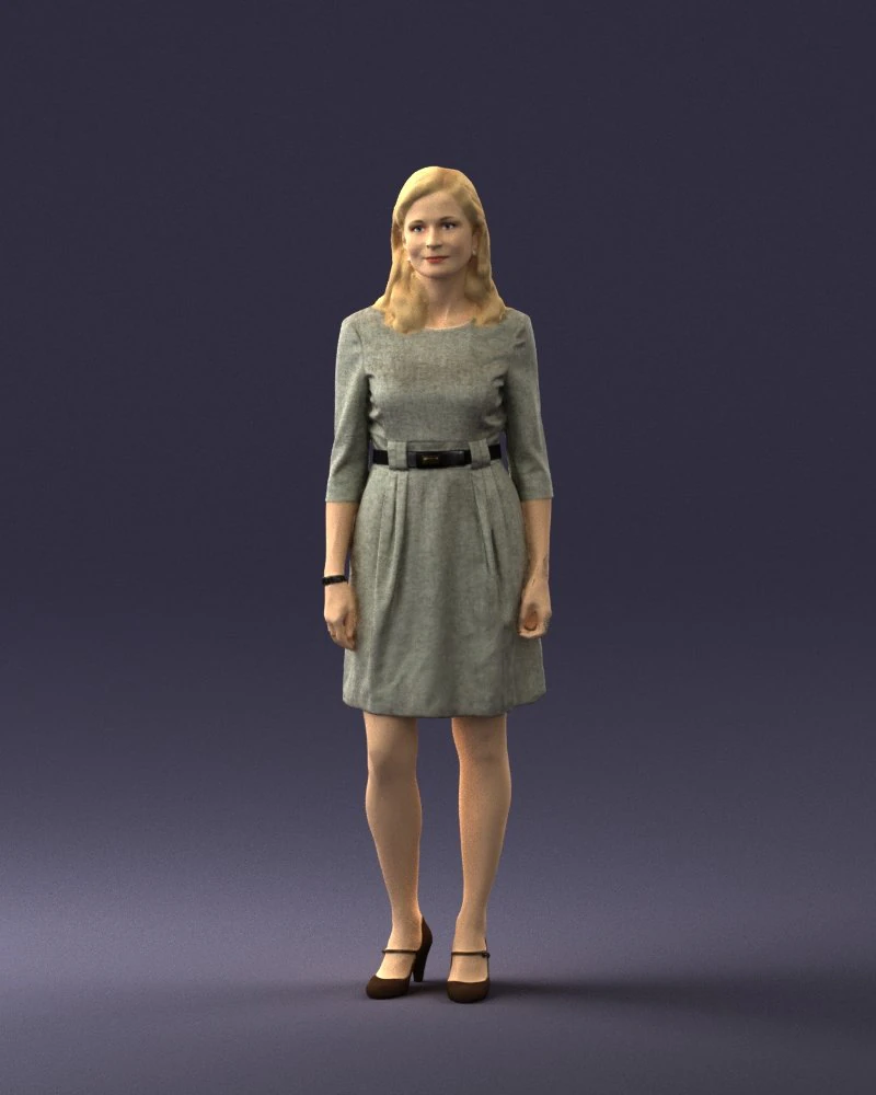 000501 Young Woman in Casual Dress Standing Female Character 3D Model .c4d .max .obj .3ds .fbx .stl .blend