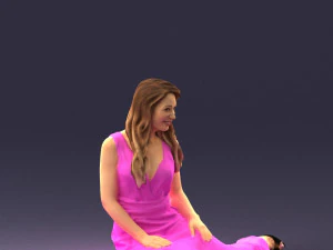 000505 Elegant Woman Sitting in Evening Dress Female Character 3D Model