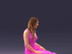 000505 Elegant Woman Sitting in Evening Dress Female Character 3D Model