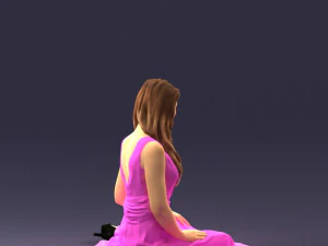 000505 Elegant Woman Sitting in Evening Dress Female Character 3D Model