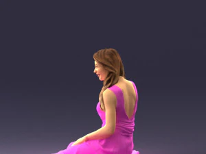 000505 Elegant Woman Sitting in Evening Dress Female Character 3D Model