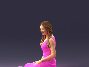 000505 Elegant Woman Sitting in Evening Dress Female Character 3D Model