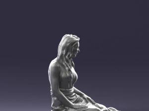 000505 Elegant Woman Sitting in Evening Dress Female Character 3D Model